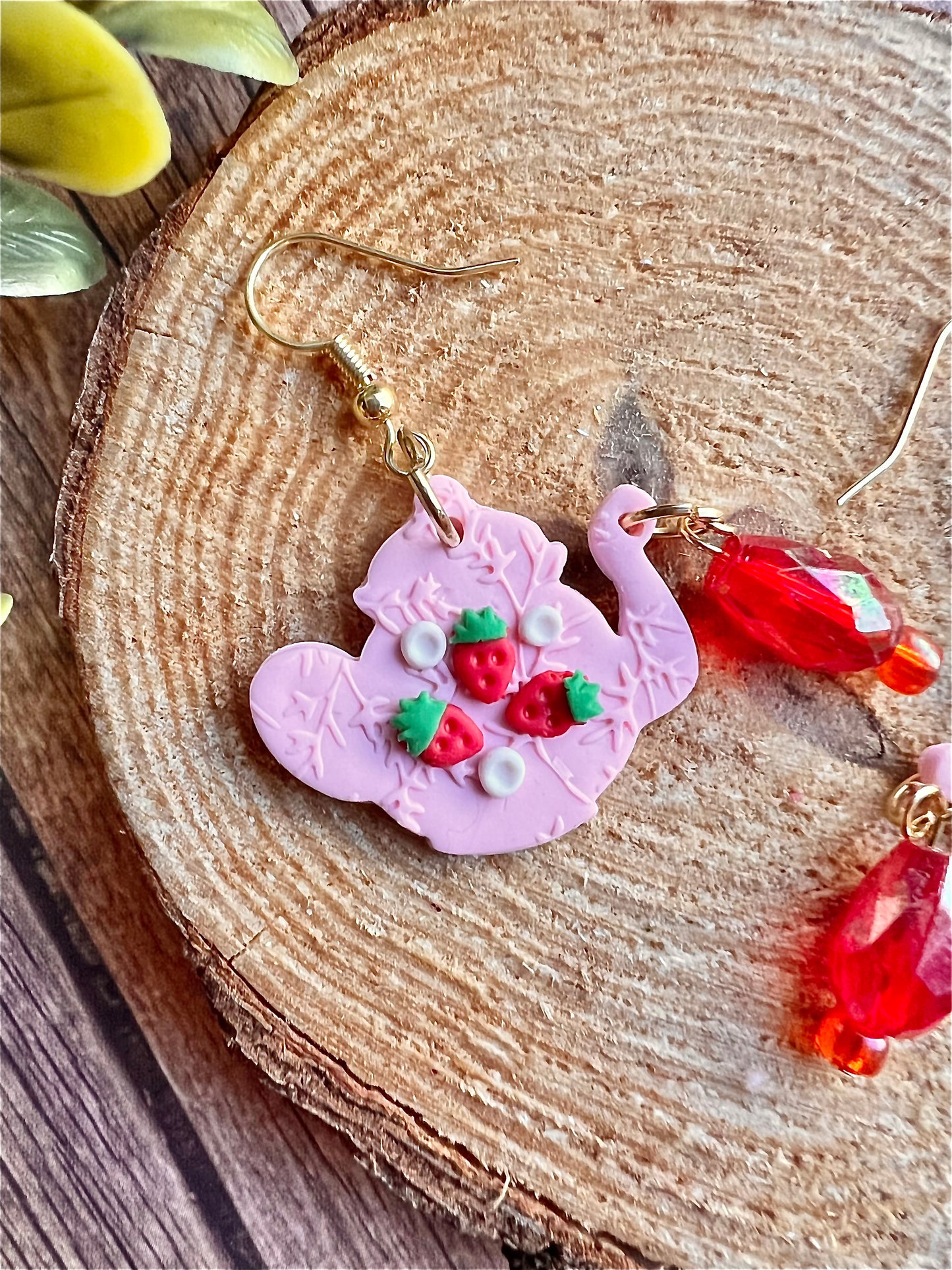 Tea Pot Earrings - Pink Strawberries