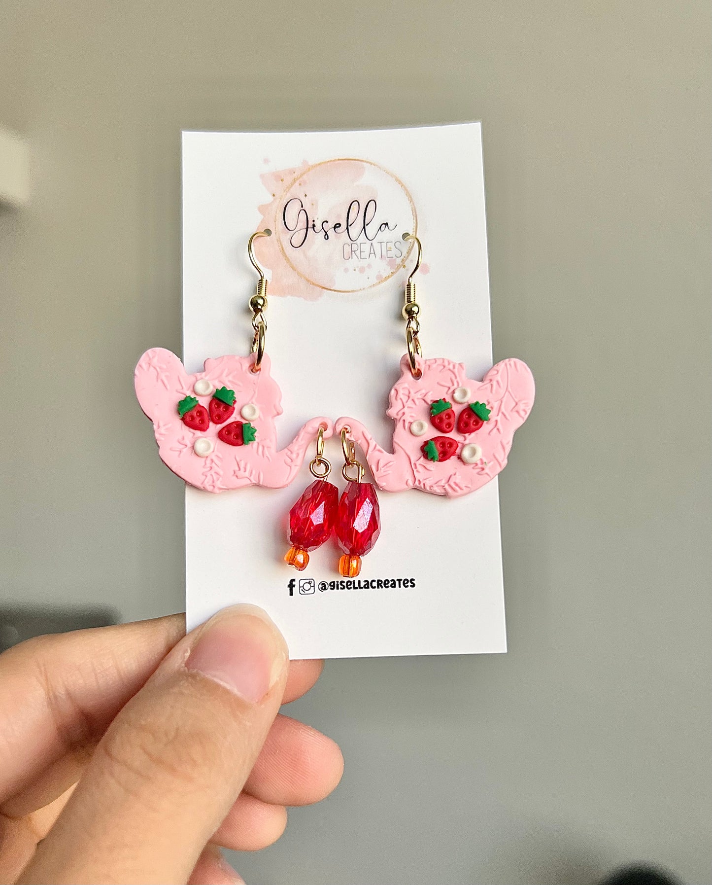 Tea Pot Earrings - Pink Strawberries