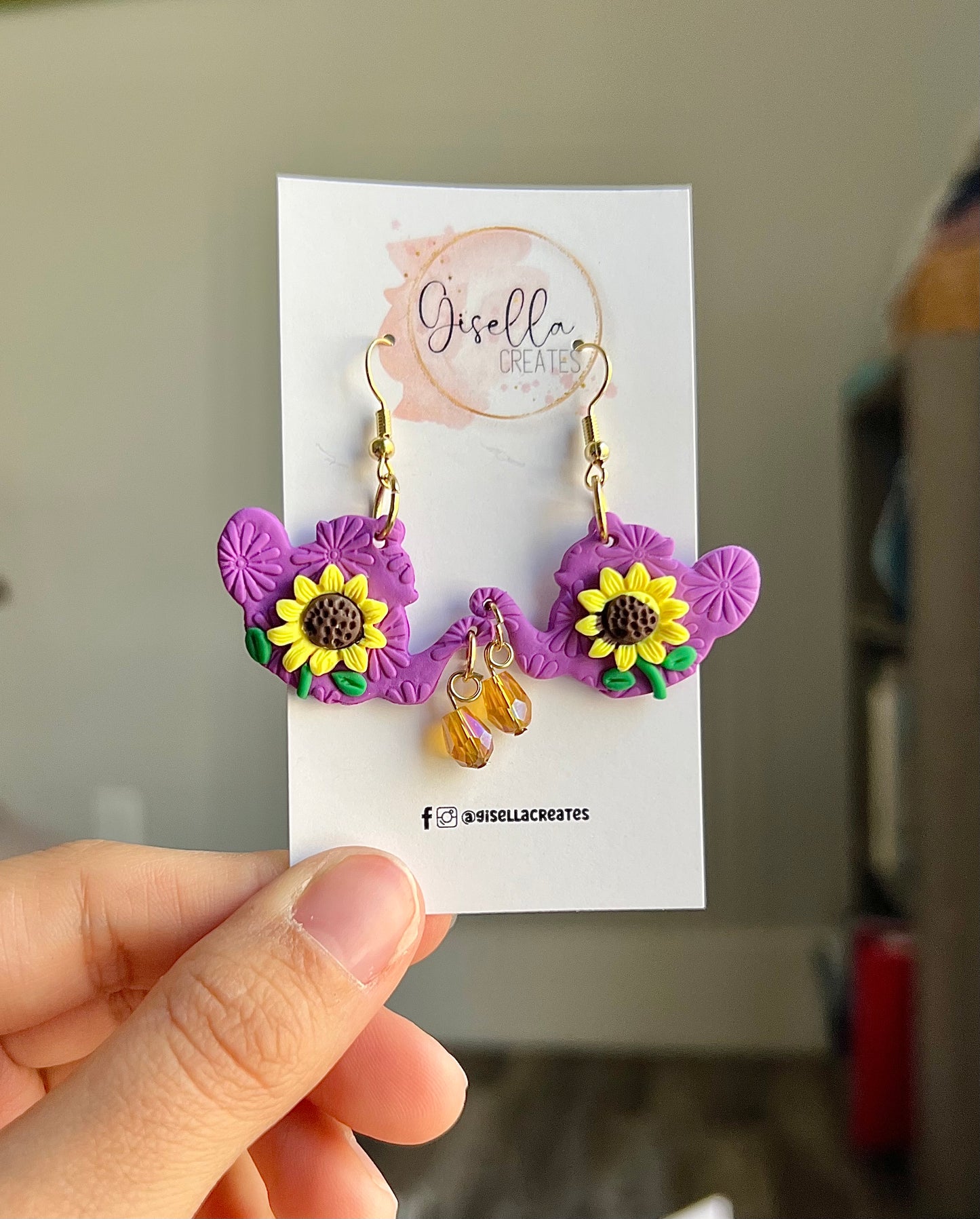 Tea Pot Earrings - Purple Daisies
